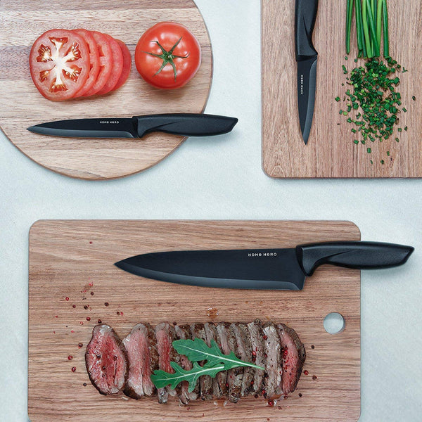 Stainless Steel Knife Set with Block - 13 Kitchen Knives Set Chef Knife Set with Knife Sharpener, 6 Steak Knives, Bonus Peeler Scissors Cheese Pizza Knife & Acrylic Stand - Best Cutlery Set Gift