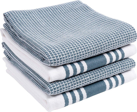 KAF Home KT-MADWF-DZ-S4 Centerband and Waffle Flat Absorbent, Durable, Soft, and Beautiful Towels | Perfect for Kitchen Messes and Drying Dishes, 18 x 28 - Inches Drizzle