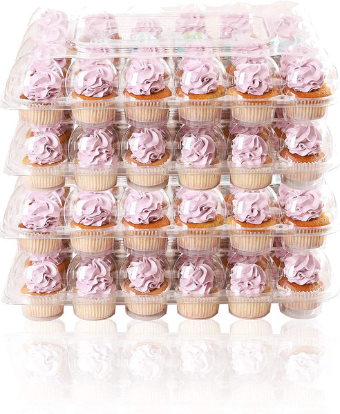 (24 Pack x 6 Sets) STACKnGO Carrier Holds 24 Standard Cupcakes - Strongest Cupcake Boxes, Tall Dome Detachable Lid, Clear Plastic Disposable Containers, Storage Tray, Travel Holder, Regular Muffins