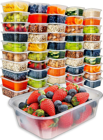 [50pk,25oz] Food Storage Containers with Lids - Food Containers Meal Prep Plastic Containers with Lids Food Prep Containers Deli Containers with Lids Freezer Containers with lids Disposable Containers