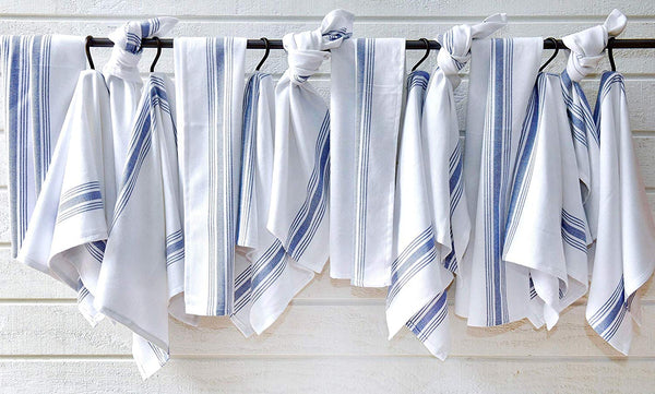 Value Basics Herringbone Stripe Kitchen Towel Set, 15" x 25", 14-Pack, Blue & White