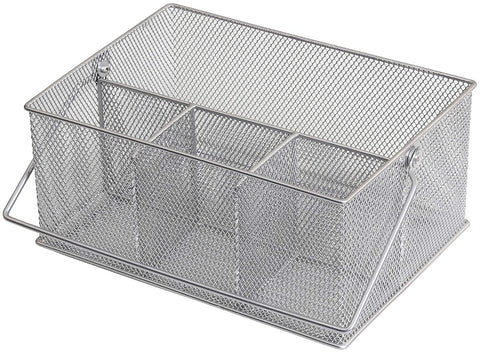 YBM HOME Mesh Silver Condiment Caddy/Kitchen Supply, Utensil, Silverware Organizer Cutlery Holder Flatware Storage Napkin Holder (w’7 L’9.1/4 Depth 4’3/8 Inch) 1151M