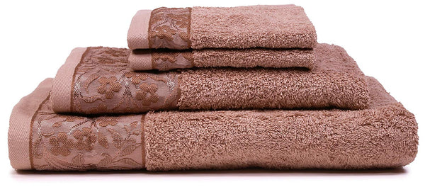 HYGGE Premium Turkish Cotton Towel Set with Floral Jacquard; 1 Bath Towel (27" x 56"); 1 Hand Towel (19" x 32"); 2 Washcloths (12" x 12")