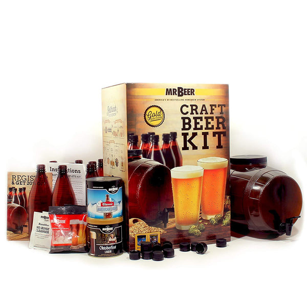 Mr. Beer 2 Gallon Complete Beer Making Kit Perfect for Beginners, Designed for Quick and Efficient Homebrewing, Premium Gold Edition