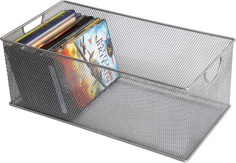 Ybm Home Mesh Storage DVD Box, Silver Mesh Great for School Home or Office Supplies, Books , Dvd's Computer Discs and More #2318