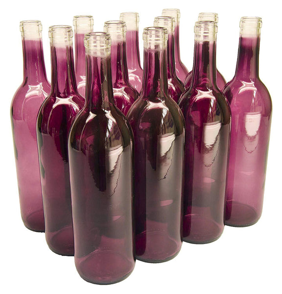 North Mountain Supply 750ml Glass Bordeaux Wine Bottle Flat-Bottomed Cork Finish - Case of 12 - Clear/Flint