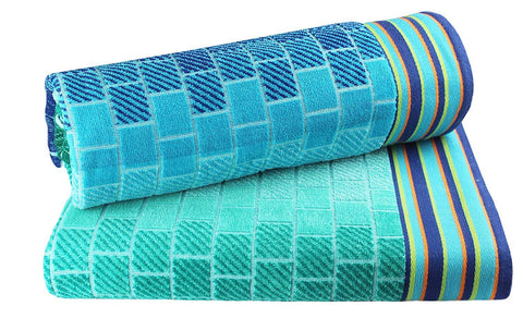 Cotton Craft - 2 Pack - XL Jacquard Woven Velour Beach Towel - 39x68 inches - 100% Cotton - Blue Tile