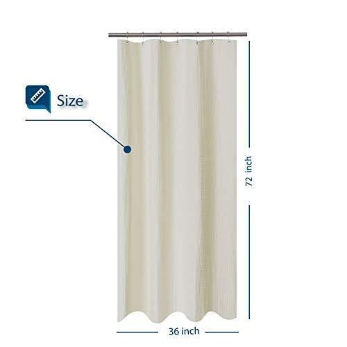 Waffle Weave Fabric Shower Curtain 230 GSM Heavy Duty, Spa, Hotel Luxury, Water Repellent, White Pique Pattern, 71 x 72 inches Decorative Bathroom Curtain