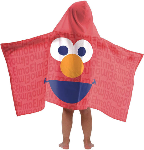 Jay Franco Sesame Street Super Soft & Absorbent Kids Hooded Bath/Pool/Beach Towel, Featuring Elmo - Fade Resistant Cotton Terry Towel, 22.5" Inch x 51" Inch (Official Sesame Street Product)