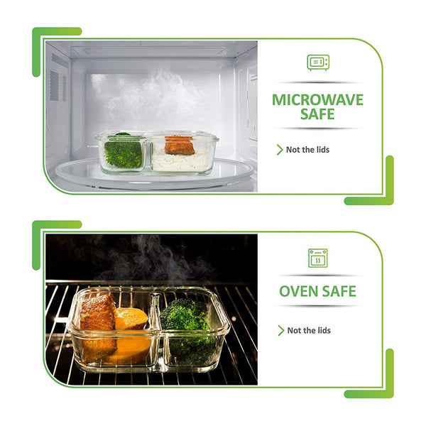 [5 Pcs] Glass Meal Prep Containers Glass 2 Compartment - Glass Food Storage Containers - Glass Storage Containers with Lids - Divided Glass Lunch Containers Food Container - Glass Food Containers 29oz