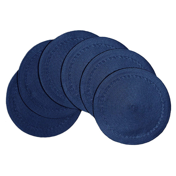 Benson Mills Braided Edge Round Placemats (Set of 6), 15", Navy