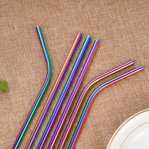 Multicolor Colorful Stainless Steel Straws,Set of 8 10.5" 8.5" Reusable Rainbow Multi-Colored Drinking Straws for 30/20oz Tumbler Cold Beverage,FDA-Approved Straws(4 Straight+4 Bent +2 Brushes+1 Bag)