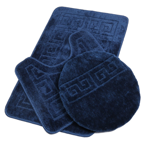 Pauwer Bath Rug Sets 3 Piece for Bathroom Non Slip Bath Mat Set Washable Bath Rug Set Pattern 28.4"x17.7"/Contour Mat 17.7"x17.7"/ Lid Cover (Navy)