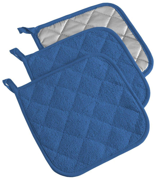 The Triumphant Chef 100% Cotton, Terry Oven Mitts 7 x 13, Heat Resistant, Machine Washable for for Everyday Kitchen Basic, Set of 2, French Blue, Ovenmitt, 2 Piece