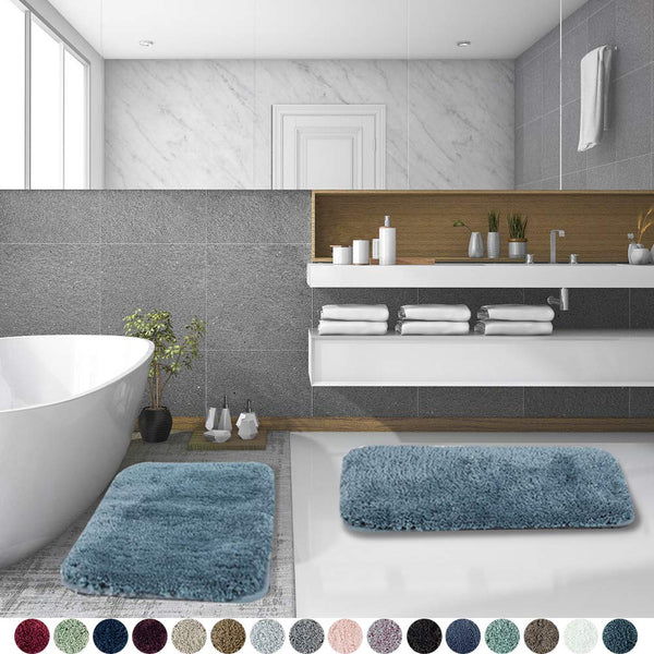 Walensee Bathroom Rug Non Slip Bath Mat for Bathroom (16 x 24) Water Absorbent Soft Microfiber Shaggy Bathroom Mat Machine Washable Bath Rug for Bathroom Thick Plush Rugs for Shower (Gray)