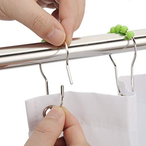 Amazer Shower Curtain Hooks Rings, Stainless Steel Shower Curtain Rings and Hooks for Bathroom Shower Rods Curtains-Set of 12-Polished Nickel