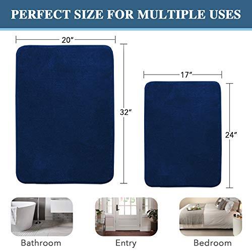 H.VERSAILTEX 2 Pack Non Slip Memory Foam Bathroom Rugs Non Slip Bath Mats Super Absorbent Extra Cozy, Foot Massage Flannel Bathroom Rugs/Carpets Machine-Washable and Fast Dry (Gray, Each 17" x 24")