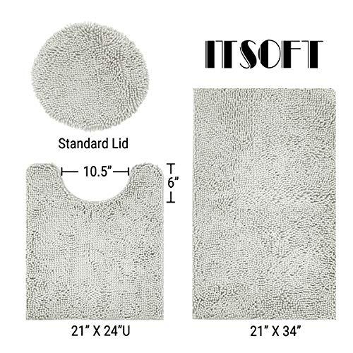 ITSOFT 3pc Non-Slip Shaggy Chenille Bathroom Mat Set