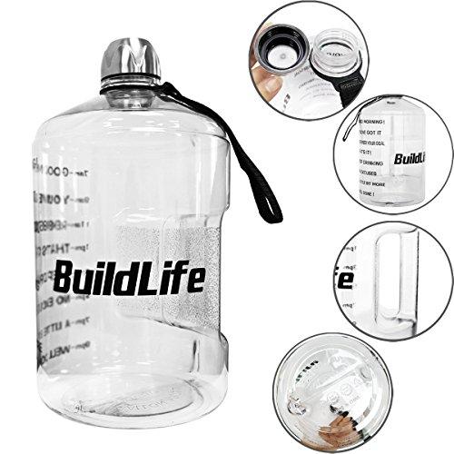 BuildLife 1 Gallon Water Bottle Motivational Fitness Workout with Time Marker |Drink More Water Daily | Clear BPA-Free | Large 128 Ounce/73OZ/43OZ of Water