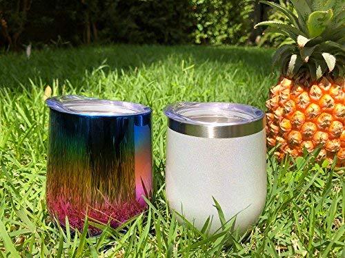 CHILLOUT LIFE Stainless Steel Stemless Wine Glass Tumbler 2 Pack Rose Gold 12 oz | Double Wall Vacuum Insulated Wine Tumbler with Lids and Straws Set of Two for Coffee, Wine, Cocktails, Ice Cream