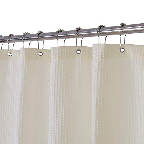 Waffle Weave Fabric Shower Curtain 230 GSM Heavy Duty, Spa, Hotel Luxury, Water Repellent, White Pique Pattern, 71 x 72 inches Decorative Bathroom Curtain