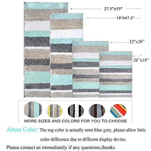 HEBE Non-Slip Bathroom Rug Mat Shag Microfiber Shower Bath Rug Absorbent Bath Mat for Bathroom Machine Washable(18x26, Blue/Grey)