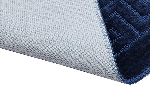 Pauwer Bath Rug Sets 3 Piece for Bathroom Non Slip Bath Mat Set Washable Bath Rug Set Pattern 28.4"x17.7"/Contour Mat 17.7"x17.7"/ Lid Cover (Navy)