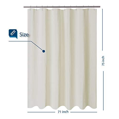 Waffle Weave Fabric Shower Curtain 230 GSM Heavy Duty, Spa, Hotel Luxury, Water Repellent, White Pique Pattern, 71 x 72 inches Decorative Bathroom Curtain