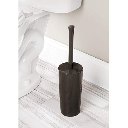 mDesign Slim Compact Plastic Toilet Bowl Brush and Holder for Bathroom Storage - Sturdy, Deep Cleaning - White