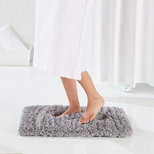 Genteele Non-Slip Memory Foam Shaggy Bathroom Mat, Water Absorbent, Super Plush Bath Mat, Washable Bathroom Rug (17" X 24", Gray)