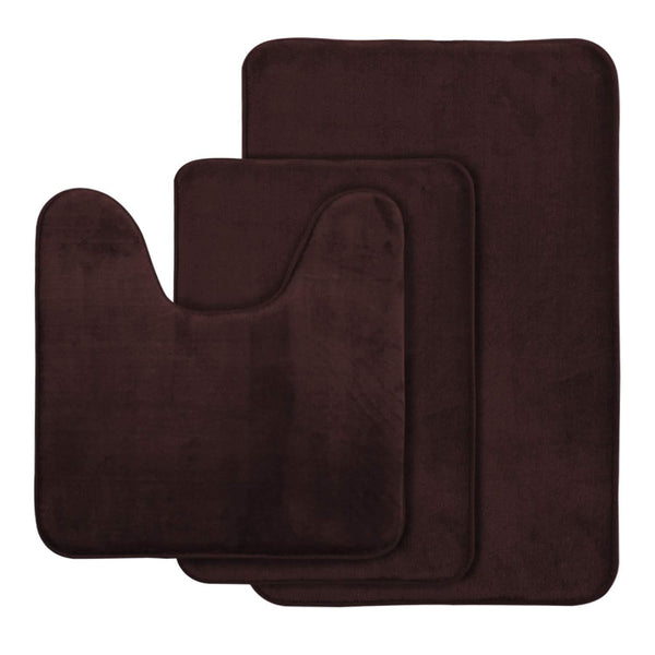 AOACreations Non Slip Memory Foam Bathroom Bath Mat Rug 3 Piece Set, Includes 1 Large 20" x 32", 1 Contour 20" x 20" and 1 Small 17" x 24" (Dark Brown)