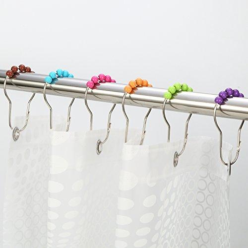 Amazer Shower Curtain Hooks Rings, Stainless Steel Shower Curtain Rings and Hooks for Bathroom Shower Rods Curtains-Set of 12-Polished Nickel