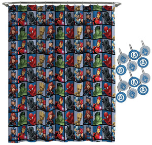 Jay Franco Marvel Avengers Team Shower Curtain & 12-Piece Hook Set & Easy Use (Official Marvel Product)