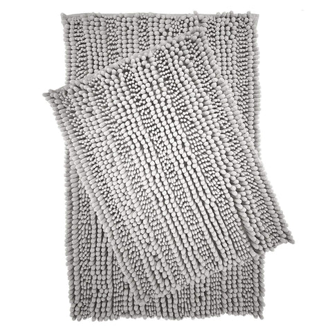 Polyte Premium Microfiber Shaggy Chenille Bath Mat, 20 x 32 in / 17 x 24 in, Set of 2 (Gray)