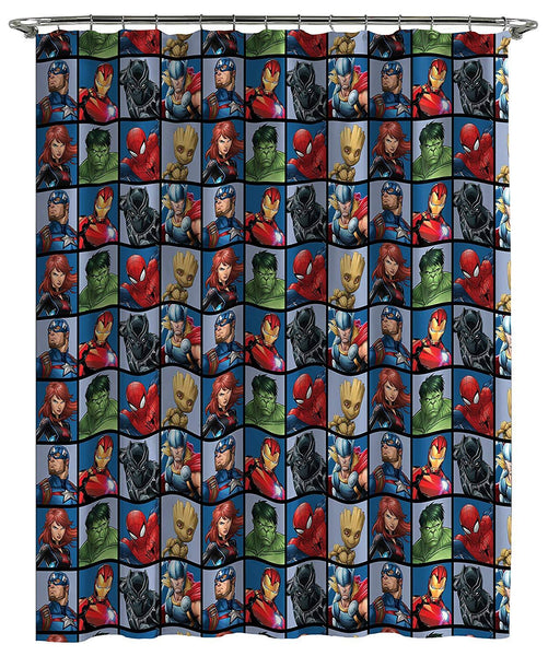 Jay Franco Marvel Avengers Team Shower Curtain & 12-Piece Hook Set & Easy Use (Official Marvel Product)