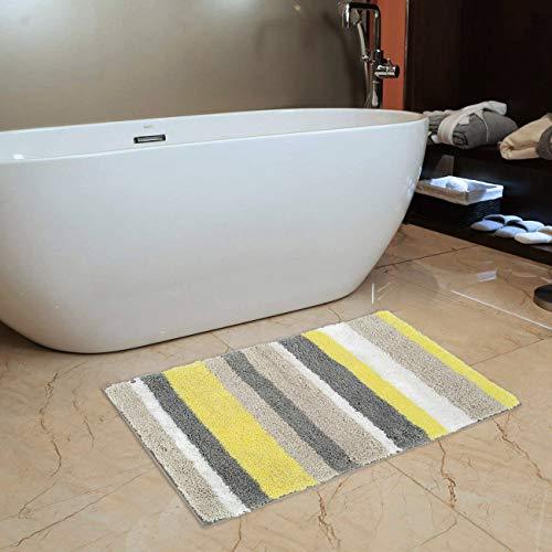 HEBE Non-Slip Bathroom Rug Mat Shag Microfiber Shower Bath Rug Absorbent Bath Mat for Bathroom Machine Washable(18x26, Blue/Grey)