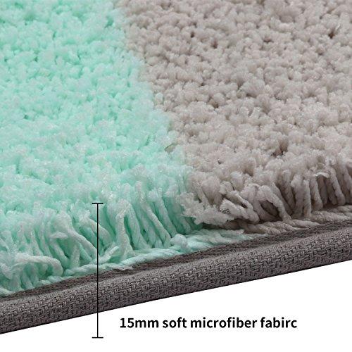 HEBE Non-Slip Bathroom Rug Mat Shag Microfiber Shower Bath Rug Absorbent Bath Mat for Bathroom Machine Washable(18x26, Blue/Grey)