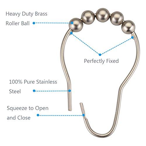 Amazer Shower Curtain Hooks Rings, Stainless Steel Shower Curtain Rings and Hooks for Bathroom Shower Rods Curtains-Set of 12-Polished Nickel