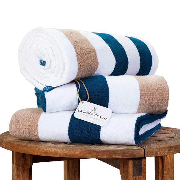 Oversize Plush Cabana Towel by Laguna Beach Textile Co | Navy and Seafoam Green| 1 Classic, Beach and Pool House Towel