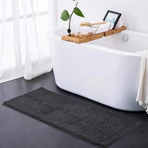 ITSOFT Non Slip Shaggy Chenille Soft Microfibers Bathroom Rug with Water Absorbent, Machine Washable, 21 x 34 inches Charcoal Gray