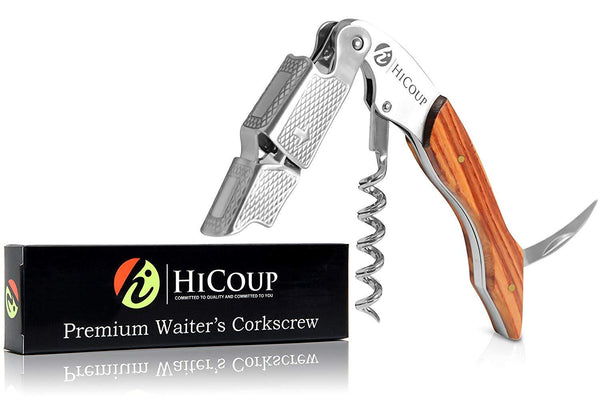 Professional Waiter’s Corkscrew by HiCoup - Rosewood Handle All-in-one Corkscrew, Bottle Opener and Foil Cutter, Used By Sommeliers, Waiters and Bartenders Around The World