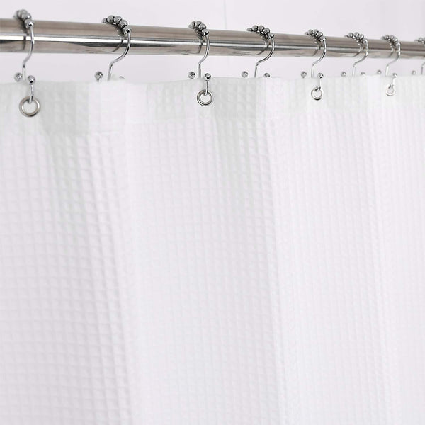 Waffle Weave Fabric Shower Curtain 230 GSM Heavy Duty, Spa, Hotel Luxury, Water Repellent, White Pique Pattern, 71 x 72 inches Decorative Bathroom Curtain