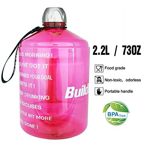 BuildLife 1 Gallon Water Bottle Motivational Fitness Workout with Time Marker |Drink More Water Daily | Clear BPA-Free | Large 128 Ounce/73OZ/43OZ of Water