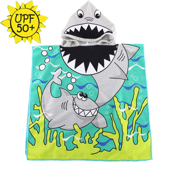 HETH Kids Hooded Beach and Bath Towel 100% Cotton Beach Swimming Coverup for Age 2-8 Years Old Multi-use for Bath/Shower/Pool(Tiger Shark)