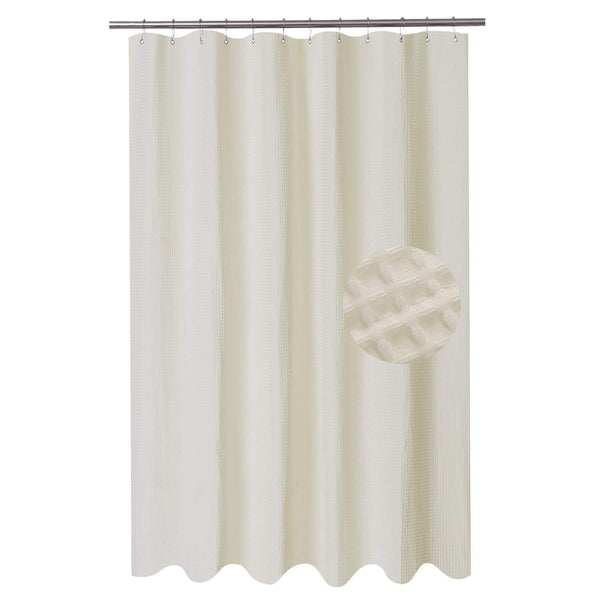 Waffle Weave Fabric Shower Curtain 230 GSM Heavy Duty, Spa, Hotel Luxury, Water Repellent, White Pique Pattern, 71 x 72 inches Decorative Bathroom Curtain