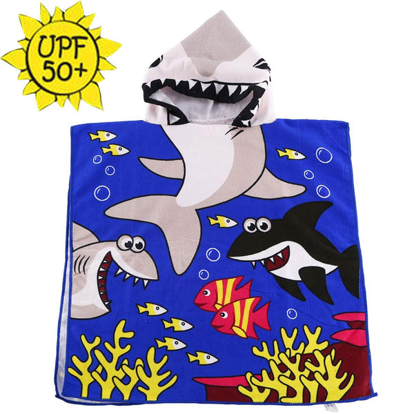 HETH Kids Hooded Beach and Bath Towel 100% Cotton Beach Swimming Coverup for Age 2-8 Years Old Multi-use for Bath/Shower/Pool(Tiger Shark)