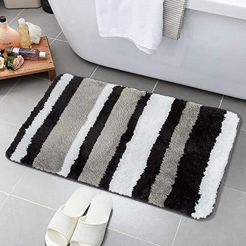 HEBE Non-Slip Bathroom Rug Mat Shag Microfiber Shower Bath Rug Absorbent Bath Mat for Bathroom Machine Washable(18x26, Blue/Grey)