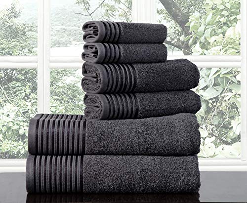 600 GSM Ultra Soft 100% Combed Cotton 6-piece Towel Set (Charcoal Black): 2 Bath towels, 2 Hand towels, 2 Washcloths, Long-staple Cotton, Spa Hotel Quality, Super Absorbent, Machine Washable