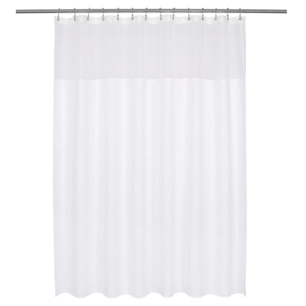 Waffle Weave Fabric Shower Curtain 230 GSM Heavy Duty, Spa, Hotel Luxury, Water Repellent, White Pique Pattern, 71 x 72 inches Decorative Bathroom Curtain