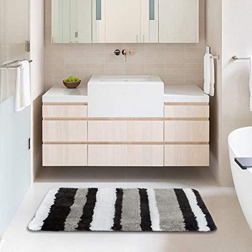 HEBE Non-Slip Bathroom Rug Mat Shag Microfiber Shower Bath Rug Absorbent Bath Mat for Bathroom Machine Washable(18x26, Blue/Grey)